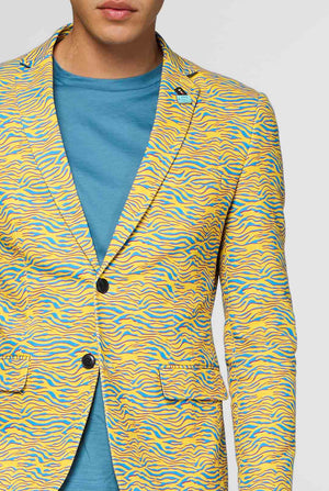 Gele en blauw zebraprint Casual Blazer close -up