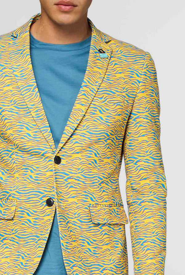 Gele en blauw zebraprint Casual Blazer close -up