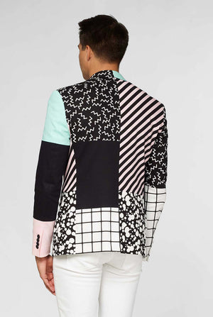 Samenvatting Patroon Casual blazer geïnspireerd door Memphis Group Gedragen door de mens getoond van achteren