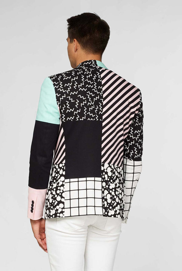 Samenvatting Patroon Casual blazer geïnspireerd door Memphis Group Gedragen door de mens getoond van achteren