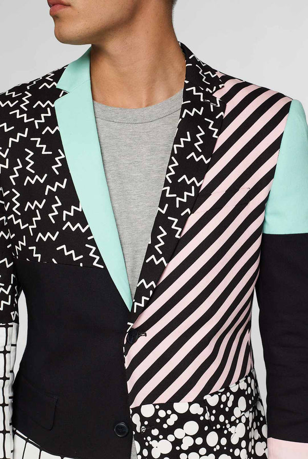 Samenvatting Patroon Casual blazer geïnspireerd door Memphis Group gedragen door de mens van dichtbij