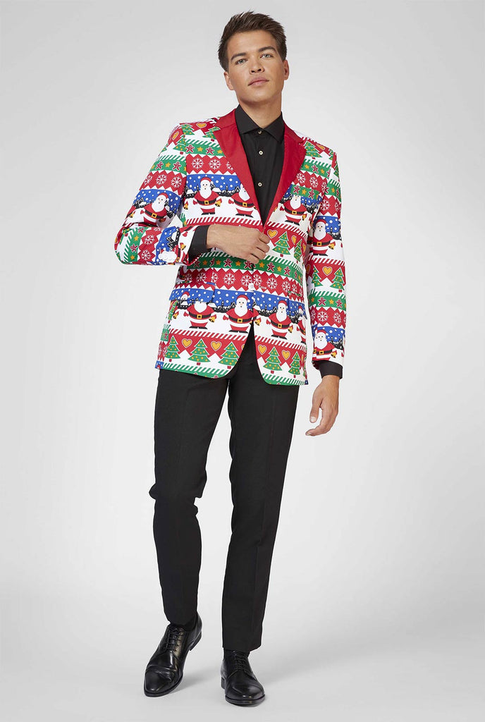 Rood Ugly Christmas Sweater Print Blazer gedragen door de mens
