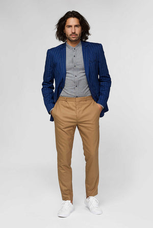 Marineblauwe kapitein stijl pinstripe blazer