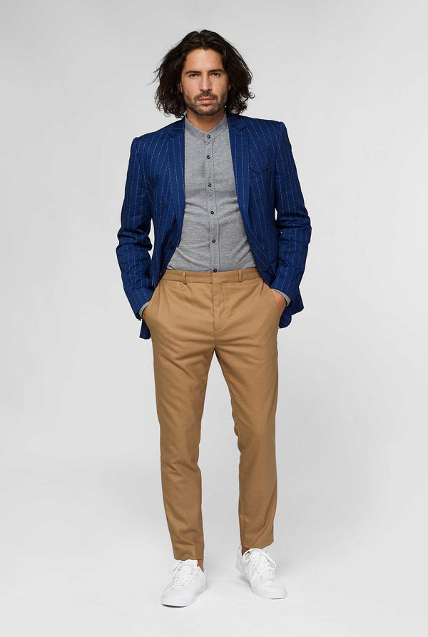 Marineblauwe kapitein stijl pinstripe blazer