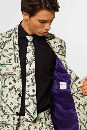 Man draagt ​​herenpak met dollar, geldprint, close -up