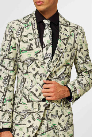 Man draagt ​​herenpak met dollar, geldprint, close -up