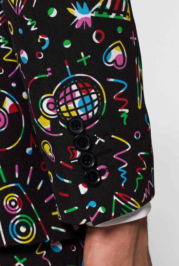Grappige Carnaval Suit disco -kerel gedragen door man detailhoes met zwarte knoppen