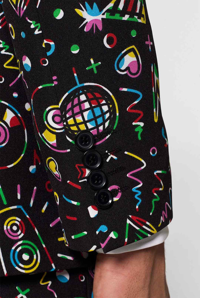 Grappige Carnaval Suit disco -kerel gedragen door man detailhoes met zwarte knoppen