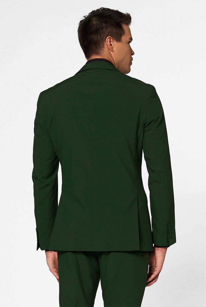 Massief donkergroen pak glorieus groen gedragen door mannen achterste jas