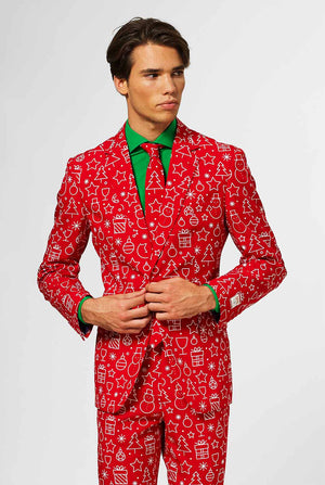 Rood kerstpak met kerstpictogramafdruk