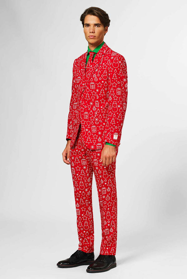 Rood kerstpak met kerstpictogramafdruk