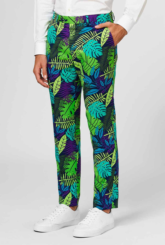 Jungle Suitbroek met groene en paarse bladafdruk