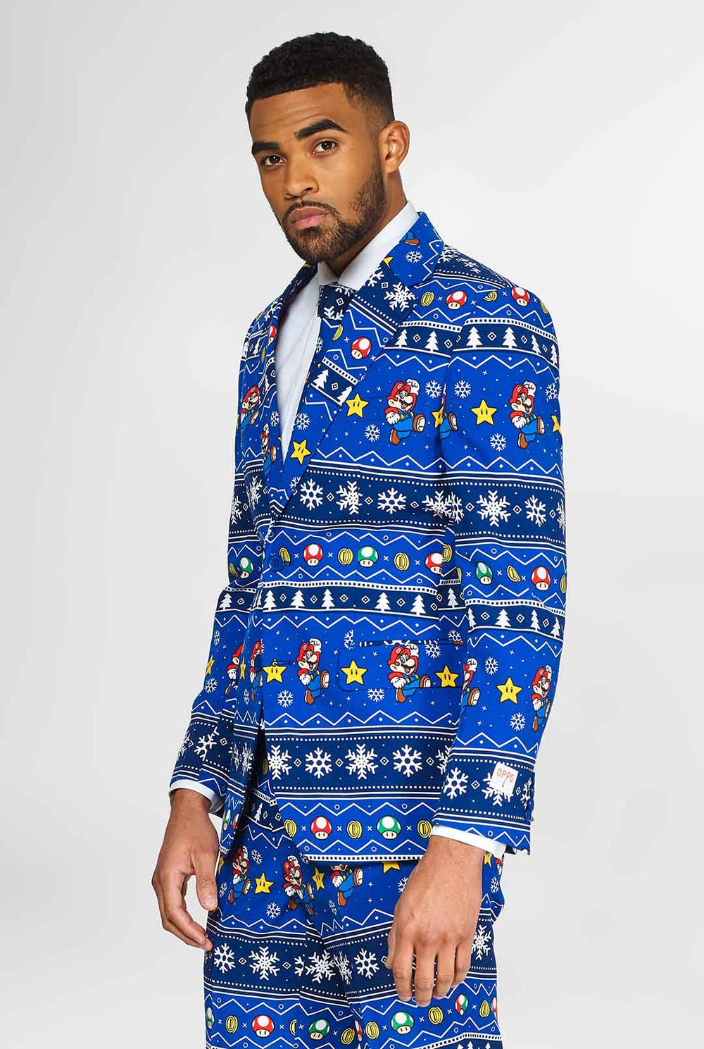 Super Mario Nintendo herenpak met kerstthema's gedragen door de mens