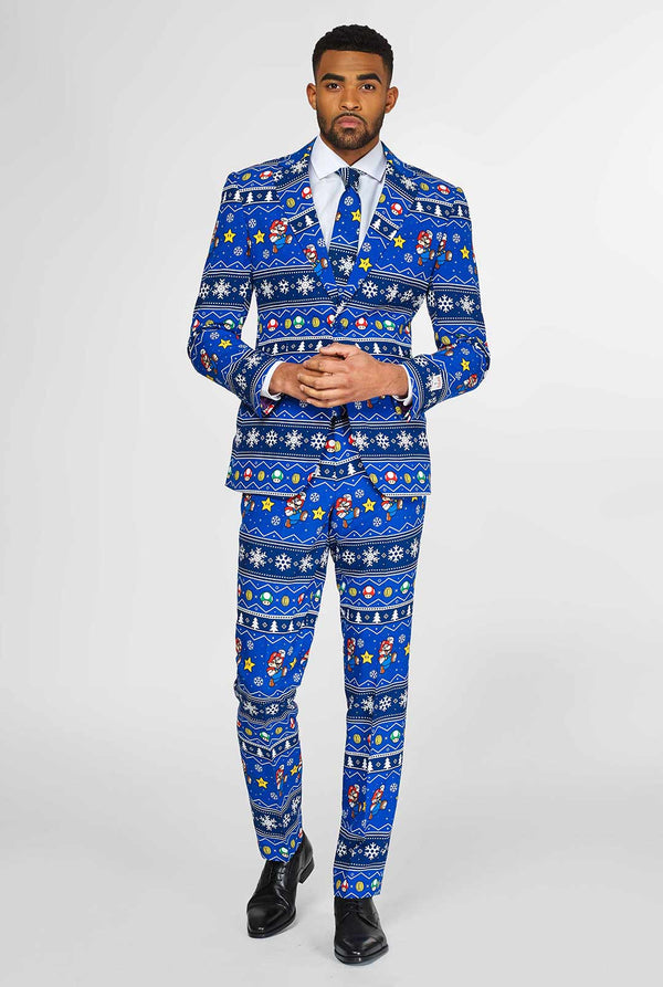 Super Mario Christmas Suit met kerstthema's gedragen door de mens