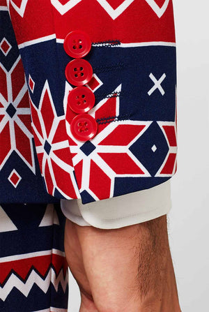 Nordic thema kerstpakmouw gedragen door de mens