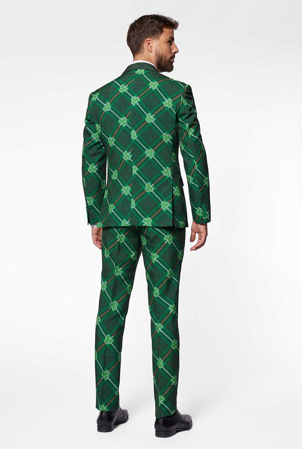Back of Green Plaid-pak met drie-bladkladen gedragen door de mens