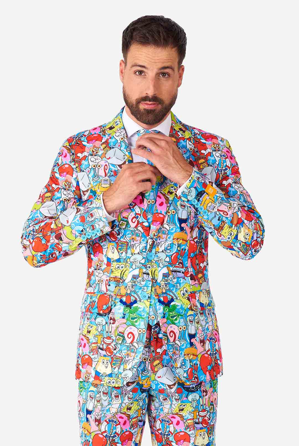 Man draagt ​​herenpak met spongebob print