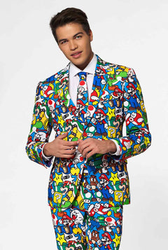 Grappige carnaval gaming herenpak super mario gedragen door de mens