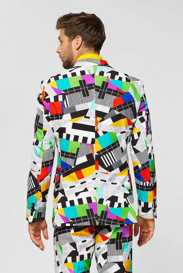 Man draagt ​​testscreen print herenpak, bekijk vanaf de achterkant