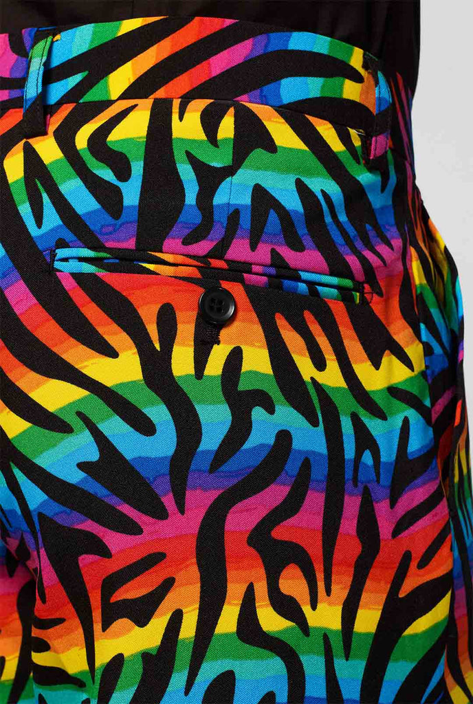 Multi-colour Pride Men's Suit Wild Rainbow gedragen door mannen, close-up