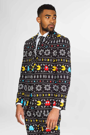Pac-Man-pak met kerstthema gedragen door de mens