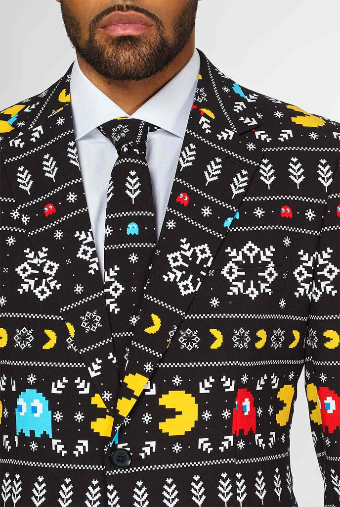 Pac-Man Kerstpak met kerstthema gedragen door de mens
