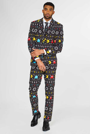 Pac-Man Kerstpak met kerstthema gedragen door de mens