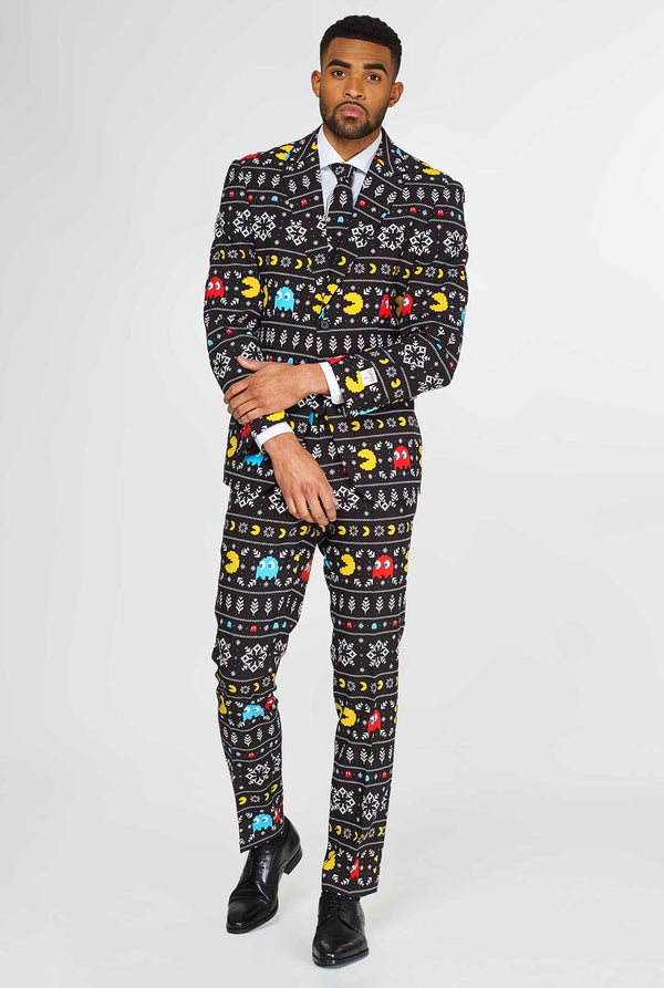 Pac-Man Kerstpak met kerstthema gedragen door de mens