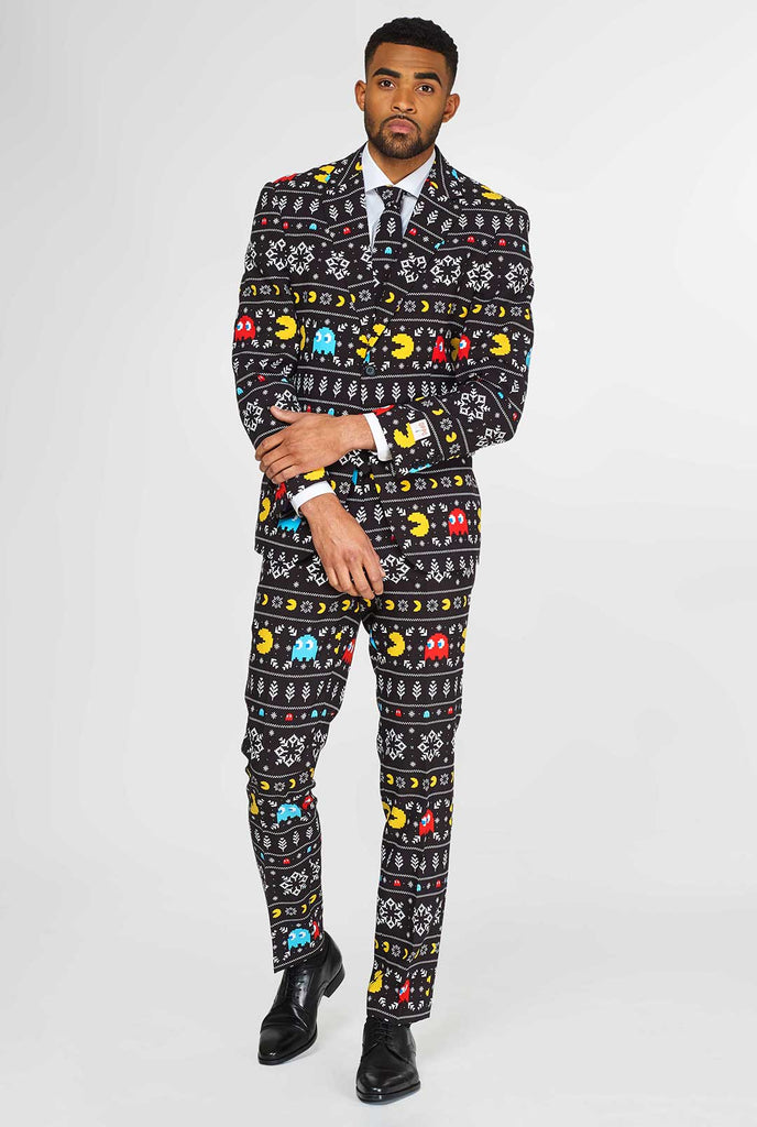 Pac-Man Kerstpak met kerstthema gedragen door de mens