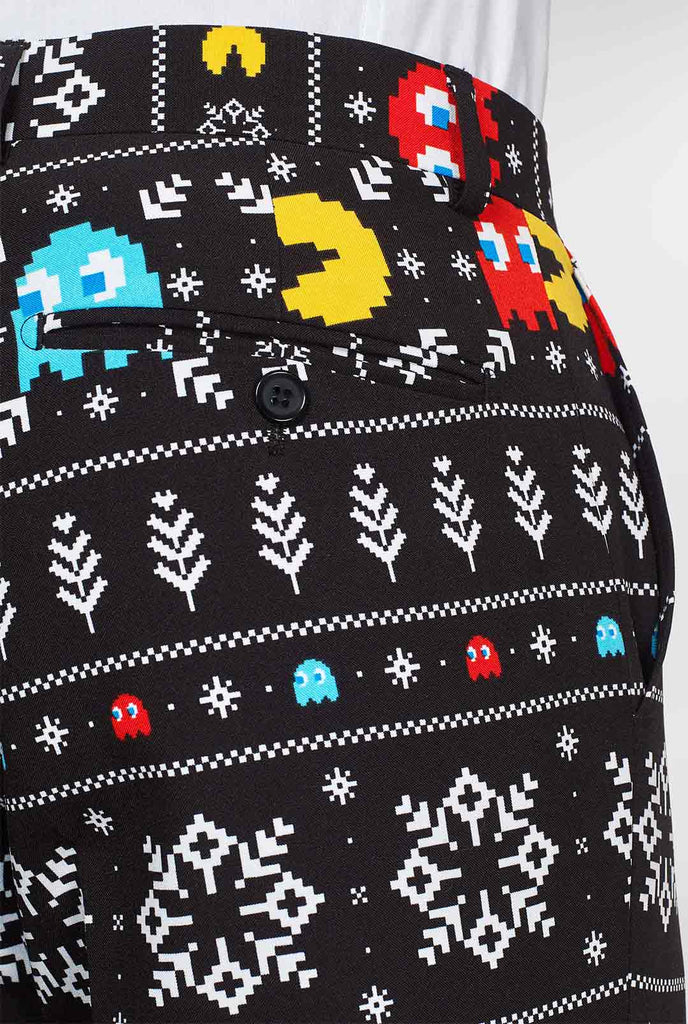Pac-Man-pakbroek met kerstthema close-up