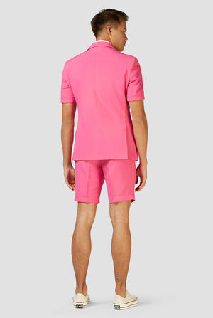 Man draagt ​​roze zomerpak, uitzicht vanaf de achterkant