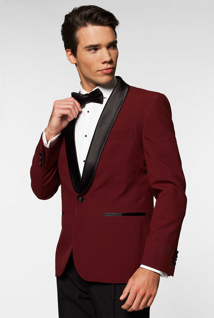 Bourgondië Rood en Black Tuxedo Hot Bourgondië gedragen door mannen