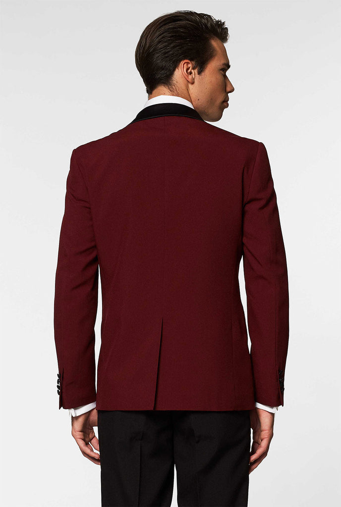 Bourgondië Rood en Black Tuxedo Hot Bourgondië gedragen door Men Backside Jacket