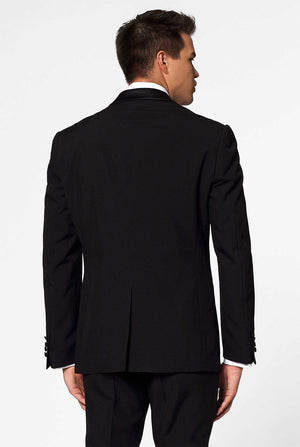 Solid Black Tuxedo Suit jet set zwart gedragen door man achterzijde jas