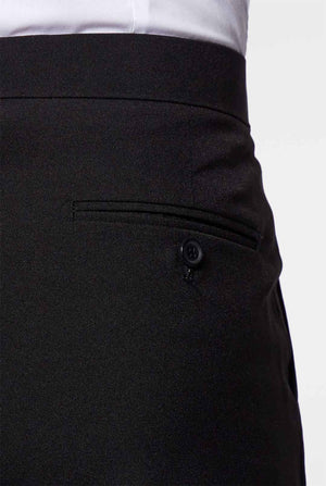 Close Up van zwarte broek van de rode Summer Tuxedo met bloemenprint