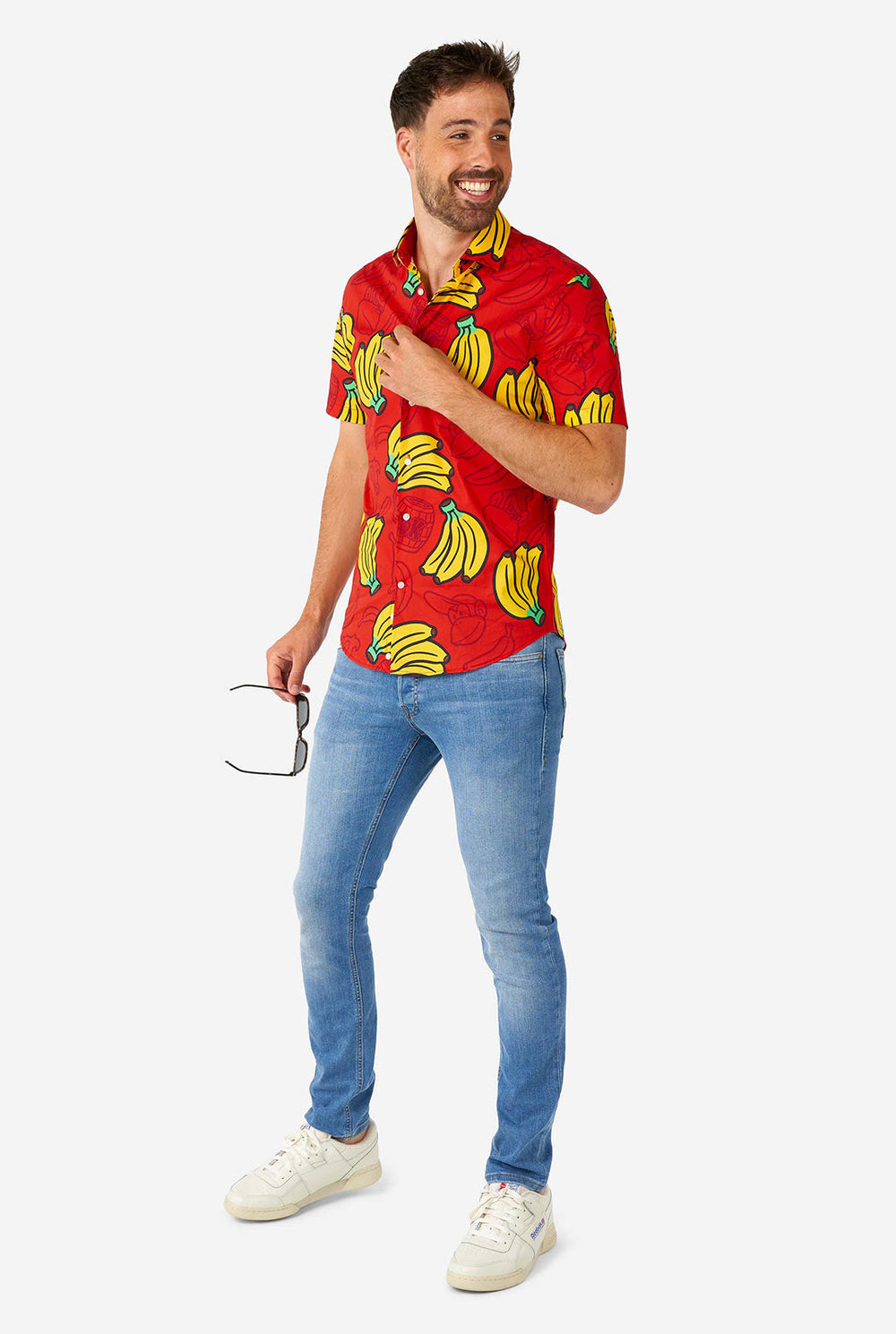Man draagt ​​een rood zomerhemd met ezel Kong Nintendo Print