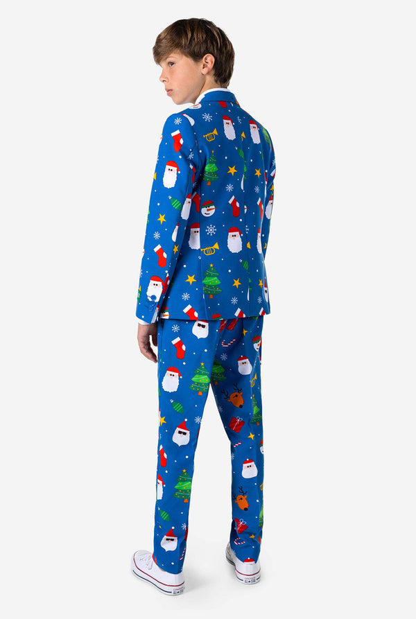 Tiener draagt ​​formeel blauw kerstpak