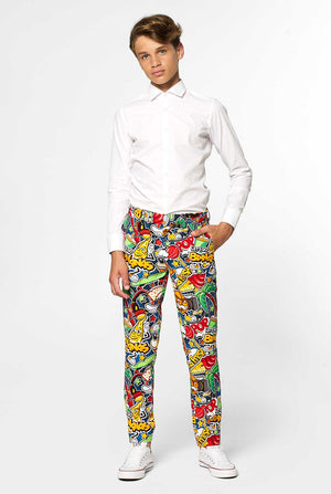 Crazy Retro Suit Street Vibes voor tienerjongens gedragen door Boy, View from the Back