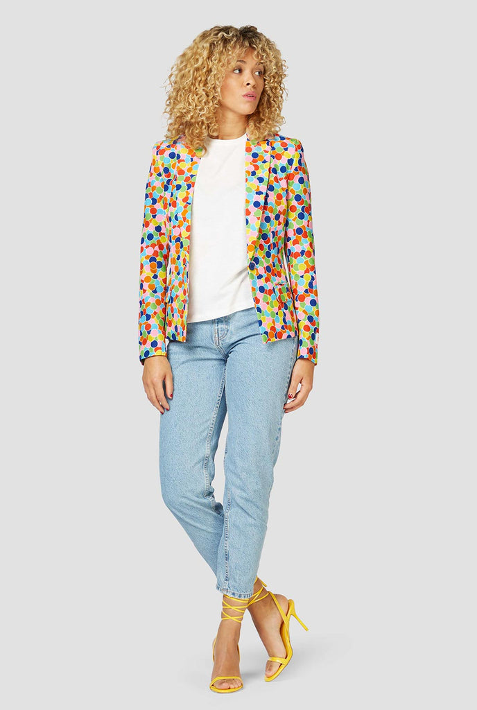 Multi Color Confetti Print Blazer gedragen door een vrouw