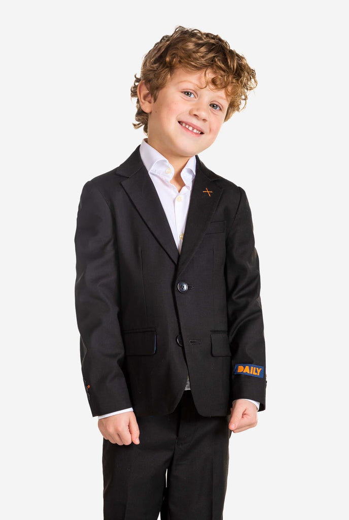 Boy wearing black OppoSuits Daily kids suit