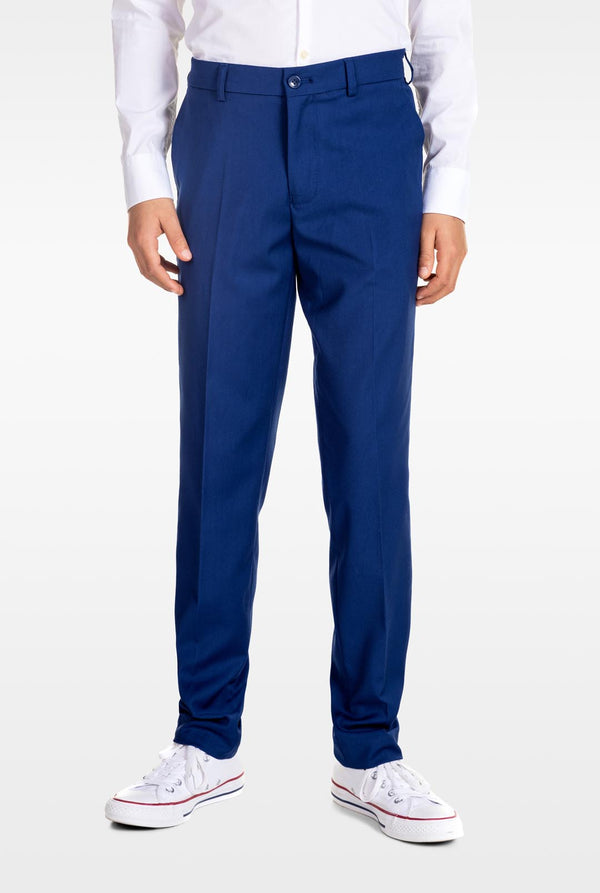 Tiener draagt ​​OppoSuits Daily blauw tiener jongenspak, close up van de broek
