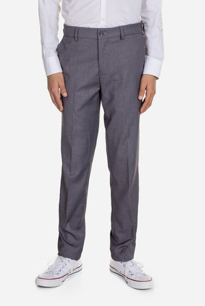 Tiener draagt ​​OppoSuits Daily grijs tiener jongenspak, close up van de broek