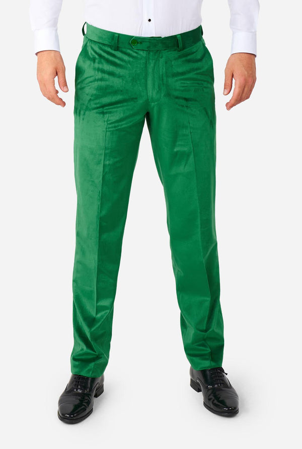 Man met St. Patrick's Day groene fluwelen smoking, close-up van de broek