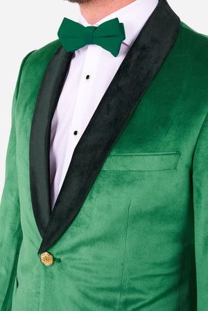 Man met St. Patrick's Day groene fluwelen smoking, close-up.