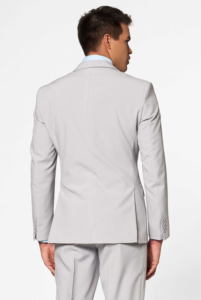 Vaste kleur licht grijs pak groovy grijs gedragen door mannen achterste jas