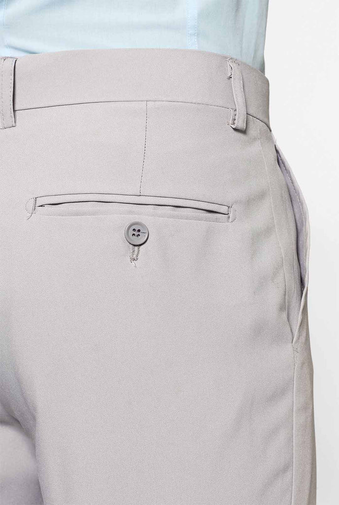 Vaste kleur licht grijs pak groovy grijs gedragen door mannen aan de achterkant broek