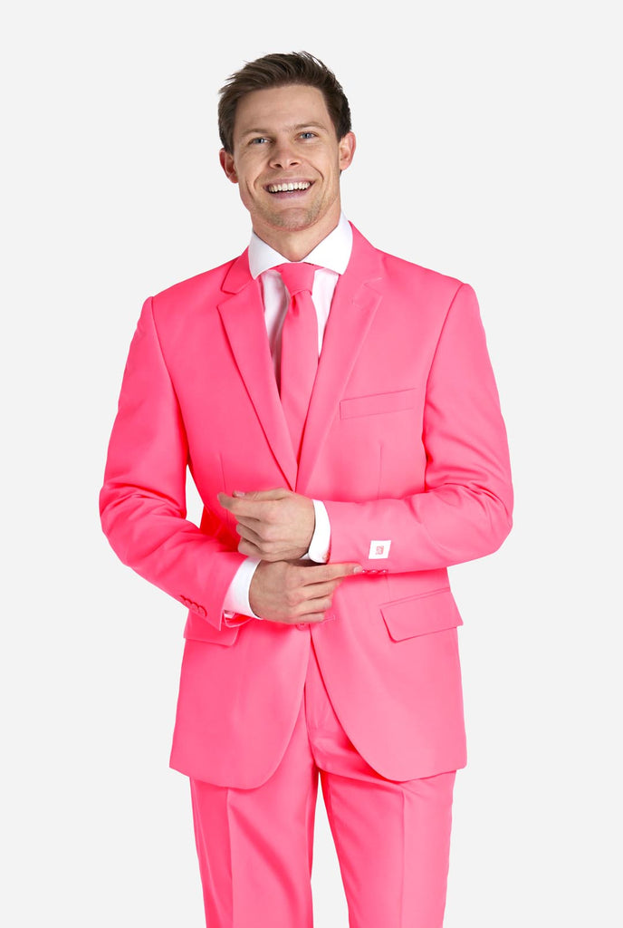 Man wearing neon pink men's suit