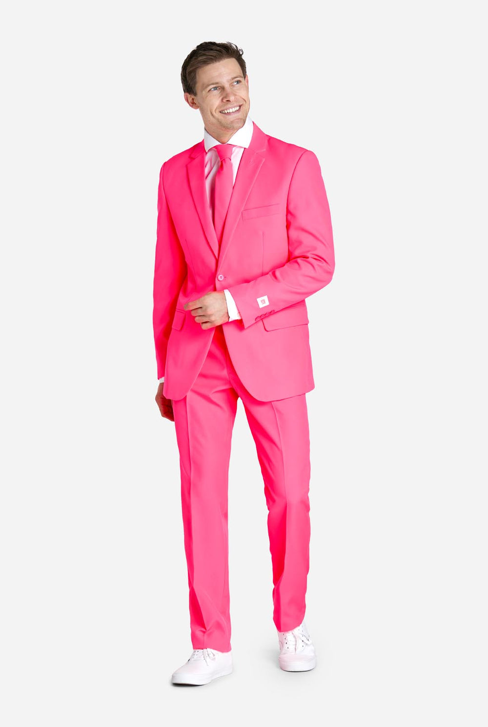 Man met neon roze herenpak